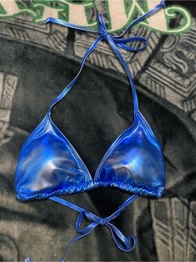 Shiny Metallic Blue Triangle Bikini Top
